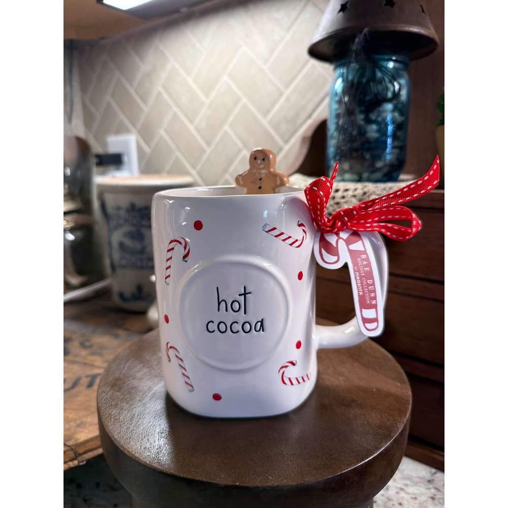 Rae Dunn Hot Cocoa Mug Candy Canes Gingerbread Man Christmas